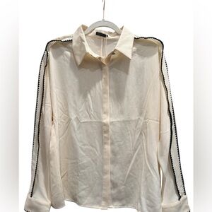 MOTF Naturally Chic Contrast Trim‎ Blouse | Ivory | Size L | NWT